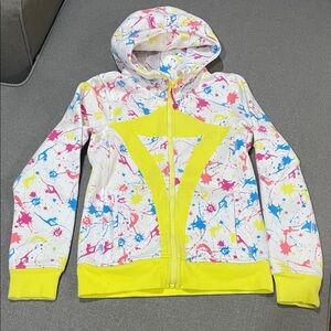 Disney x Ivivva Kids Zip Up Hoodie with Yellow Trim Blue and Pink Paint Splatter